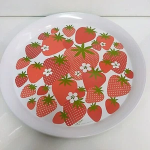 Vintage Metal Tray Strawberry Hallmark 14" Odom Red Avacado Green USA - Picture 1 of 13