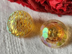Duo boutons anciens en verre orange mordoré 1,7 et 1,8 cm G3D - Picture 1 of 5