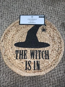 Halloween Round Placemat Set Of 4 The Witch Is In Tan Black Storehouse 15” NEW - Picture 1 of 3