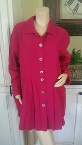 CMC COLOR ME COTTON RASPBERRY HOT PINK PLEATED BUTTON FRONT LS TOP M EUC - Picture 1 of 12