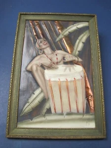 Vintage C.E. Pearson Copper Repousse Tropical Drummer Framed Beautiful Tiki Art - Picture 1 of 12