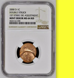 2000-D NGC MS64 Die Adjustment Strike Over-Struck by O/C Normal Lincoln Cent 1C - Picture 1 of 3