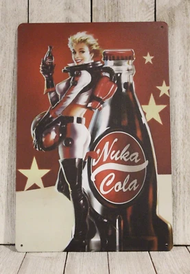 Nuka Cola Tin Metal Sign Poster Vintage Rustic Look Fallout Video Game Gamer ART - Image 1 of 4