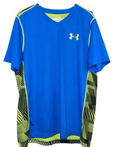Under Armour Men's Shirt L Heat gear Loose Short Sleeve Gym Blue Green Geometric - Picture 1 of 6
