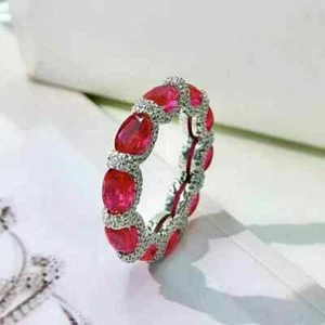 2Ct Oval Cut Lab-Created Pink Ruby Full Eternity Ring in 14K White Gold Plated - Picture 1 of 4