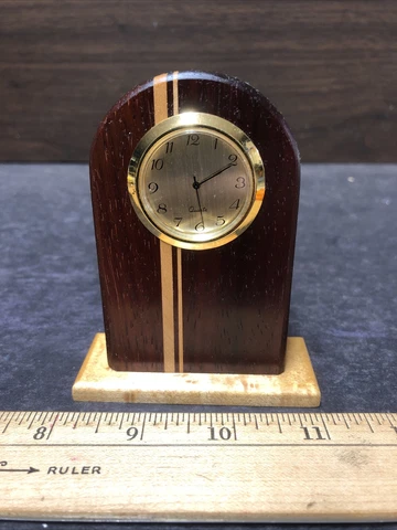 Vintage Small Matel Clock Exotic Padauk & Birdeye Maple Signed Cover