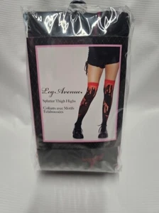 Halloween Costume with Splatter Thigh Highs Black and Red stocking hosiery - Picture 1 of 2