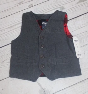 NWT ~ OshKosh B'Gosh Vest Herringbone with Red Plaid Lining Gray Sz 2T - Picture 1 of 5