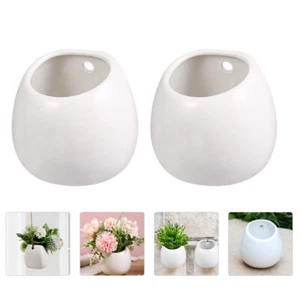 2 Stück Wand Keramik Pflanzkübel weiß hängend Sukkulenten Blumentopf - Bild 1 von 12