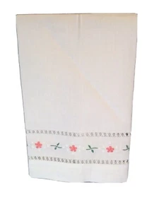 Fancy Guest Towel Pink Green Embroidered New 14" x 22" Linen Feel Hand Towel L7 - Picture 1 of 7