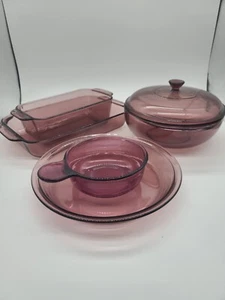 ♻️ Vintage Pyrex Cranberry Bake CookWare 6- Pc Set 1970's Baking Set - Picture 1 of 9