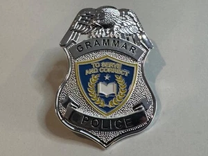 Grammar Police Badge Lapel Pin Novelty Replica Stage Costume Grammer Sheriff - Picture 1 of 5