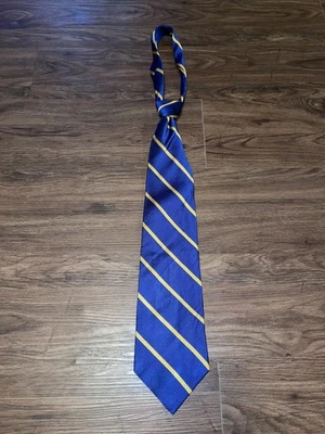 IZOD Tie Mens Navy Blue Gold Stripe 100% Silk Classic Business Formal Necktie - Image 1 of 4