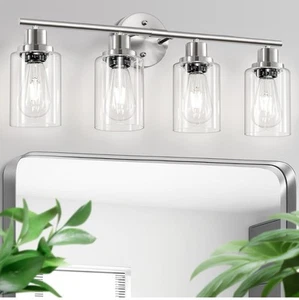Guliaofo 4-Light Bathroom Vanity Lights, Brushed Nickel With Clear Glass Shades - Picture 1 of 8