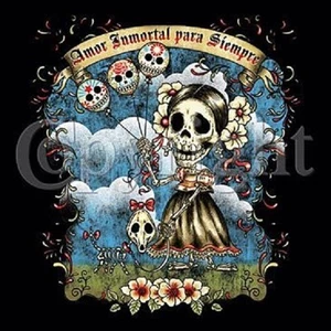 DIA DE LOS MUERTOS AMOR LOVE FOREVER SUGAR SKULL T SHIRT - Picture 1 of 2