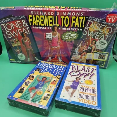 Richard Simmons Farewell To Fat! VHS Workout LOT - Set Of 4 NEW Exercise Band VG - Image 1 of 4