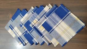 Tovaglioli di stoffa a quadri 4 blu giallo frange lino 13,5" mq primavera estate vintage - Foto 1 di 6