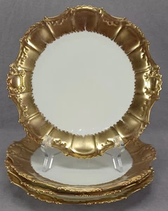 Set of 4 Flambeau Coiffe Heavy Gold 9 3/8 Inch Plates Circa 1891-1914 - Picture 1 of 12