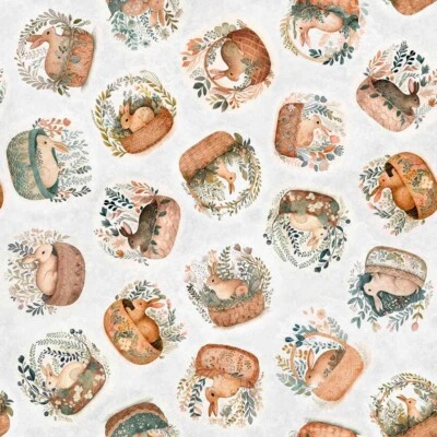 Quilting Treasures - хлопковые хвосты - выбрасывание кроликов и корзин - серый, ткань BTY - Изображение 1 из 4