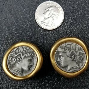 VINTAGE CARLISLE ROMAN COIN AND GILT CLIP ON EARRINGS HIGH STYLE SEE PHOTO