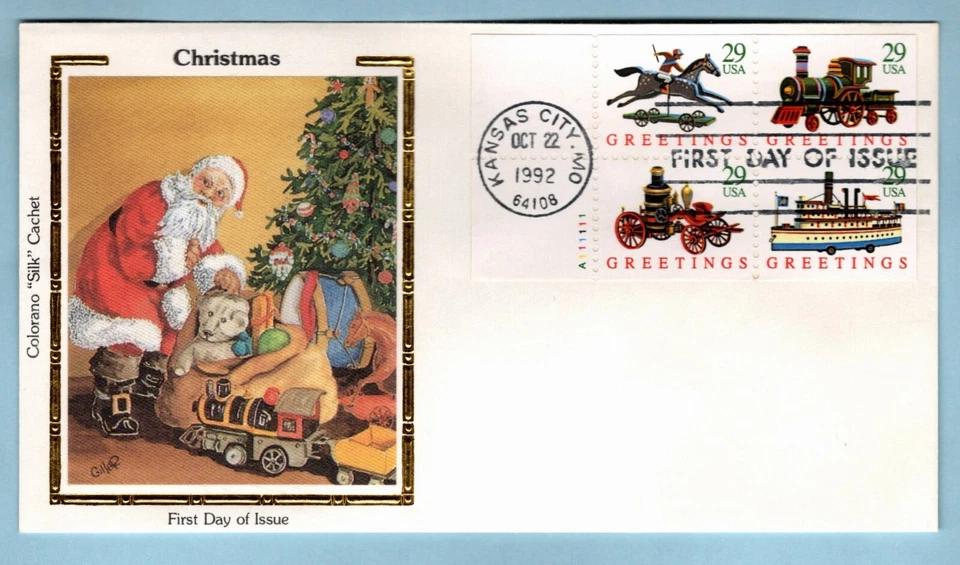 GTSTAMPS, EE. UU. Sc #2718a FDC Vacaciones de Navidad 1992 SEDA COLORANO Foto 1 de 1