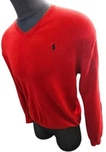 Polo Ralph Lauren Suéter Adulto Grande Rojo Pima Algodón Cuello en V Poni Pullover Para Hombres - Imagen 1 de 8