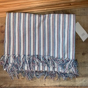Zara Home Striped Tassel Tablecloth Cream 59x78.5 New NWT Red White Blue 921 - Picture 1 of 4