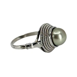 Anillo cúpula de plata esterlina vintage azul gris Akoya perlas cultivadas de agua salada 6,25 - Imagen 1 de 3