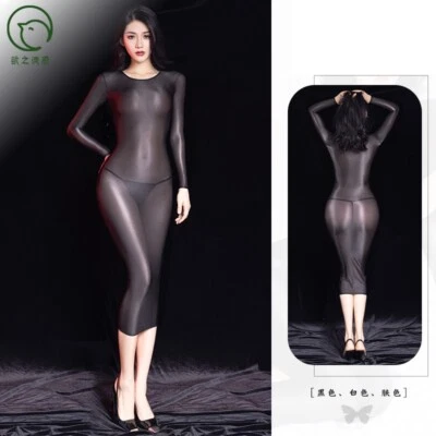 Mujeres Manga Larga Brillante Transparente Bodycon Vestido Mini Vestido Prendas para club nocturno Fiesta Foto 1 de 4