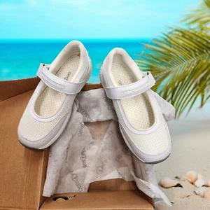 Orthofeet Mary Jane Shoes White US 7 Medium Leather Mesh Hook Loop Adjusts New - Picture 1 of 13