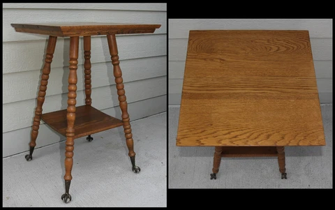 Antique Oak Lamp Entry Hall Office Bedside Table with Eagle Glass Ball Claw Feet Cover