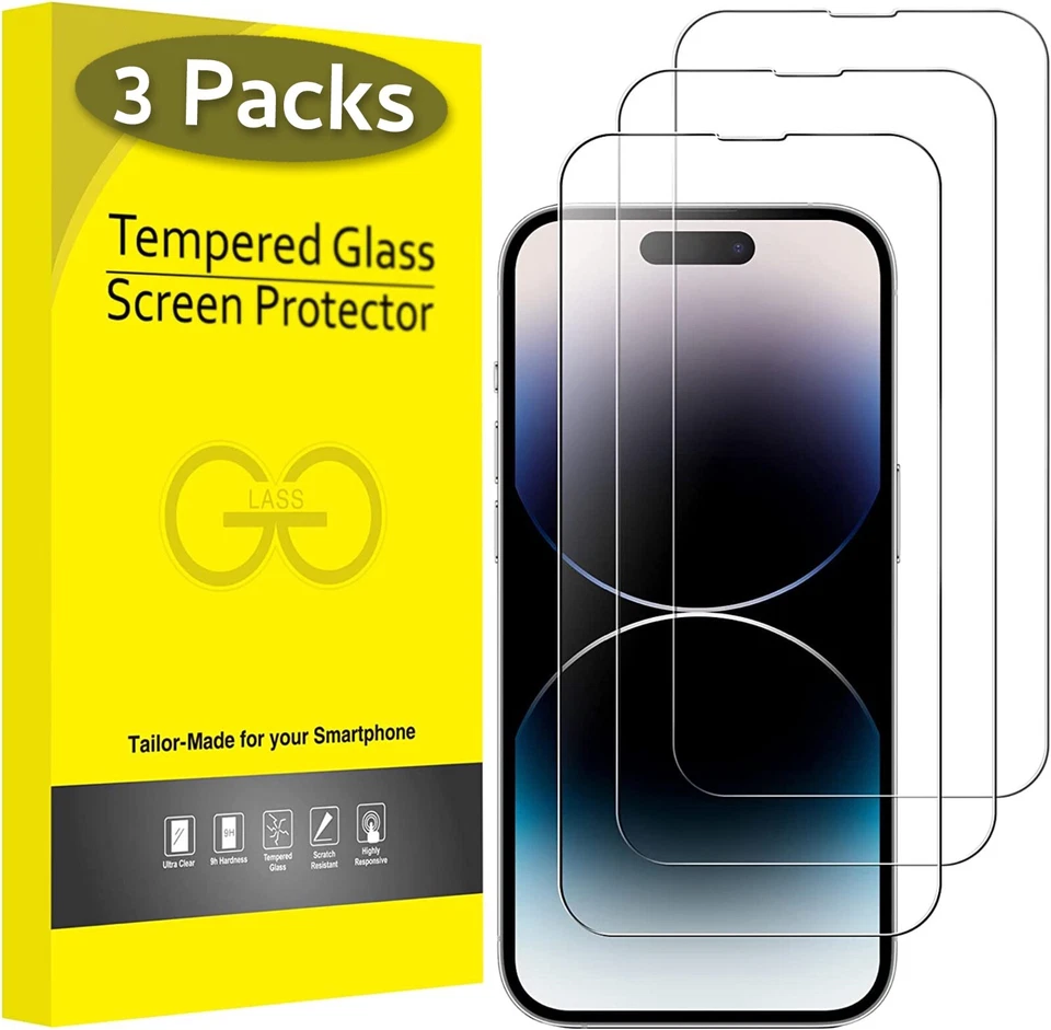 3X Tempered Glass Screen Protector For iPhone 16 15 14 13 12 11 Pro Max XR 6 7 8 - Image 1 of 4