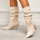 Women's New Style Pointed Toe Stiletto Heel Suede Pleated Sleeve Short Boots