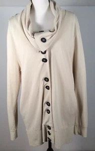 Lilla P Cardigan WOMENS LARGE LONG IVORY Stretch Cotton COWL NECK Pockets LONG - Picture 1 of 12