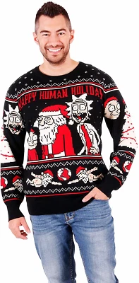 Rick and Morty Happy Human Holiday Ugly Christmas Sweater - Image 1 of 4