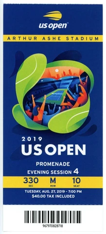8/27 2019 US Open Tennis Promenade FULL TICKET Bianca Andreescu Serena Williams Cover