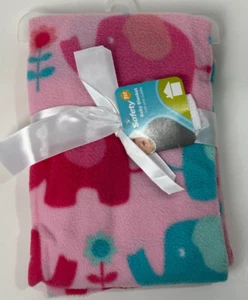Neu mit Etikett Safety 1st Walmart rosa aquablau Elefanten Vögel Blume Fleece Babydecke - Bild 1 von 4