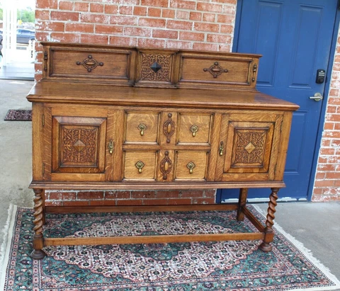English Antique Oak Jacobean Sideboard / Buffet / Bar Cabinet Cover