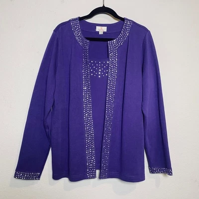 Quacker Factory Purple Tank Attached Cardigan Womens Large Embellished Sequin - Image 1 of 4