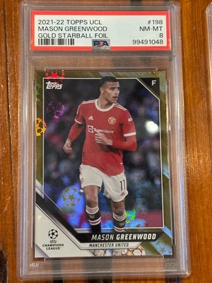 2021-22 Topps UCL Mason Greenwood #198 Gold Starball Foil PSA 8 NM-MT 06/50 - Image 1 of 2