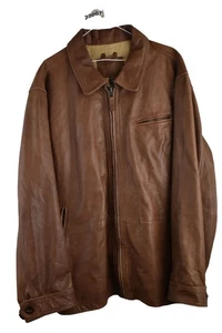 TIMBERLAND Brown Leather Bomber Jacket size 2XL Mens Slim Fit Full Zip Casual - Picture 1 of 8