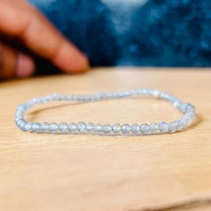 Pulseras elásticas delicadas cuentas redondas facetadas de piedras preciosas de labradorita azul de 6-8"" - Imagen 1 de 12