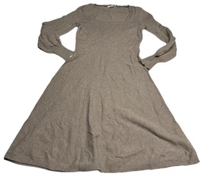 Boden Knitted Dress Womens 10 Square Neck Tan Wool Blend Fit & Flare Puff Sleeve - Picture 1 of 10