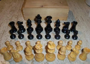 French Wood Carved Turned Chess Pieces 3" King with Box Made in France - Picture 1 of 6
