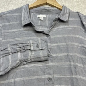 Garnet Hill Hemdblusenkleid Damen Größe S 100% Leinen Tunika Bluse Knopf grau gestreift - Bild 1 von 8