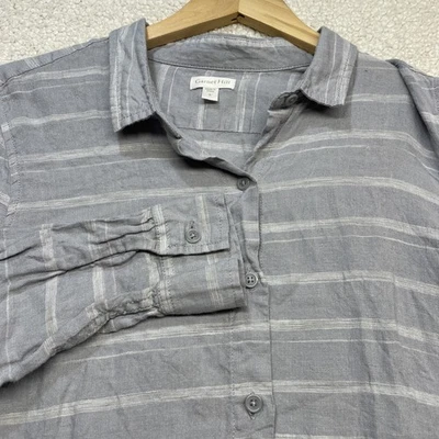 Garnet Hill Shirt Dress Womens Size S 100% Linen Tunic Blouse Button Grey Stripe - Image 1 of 4