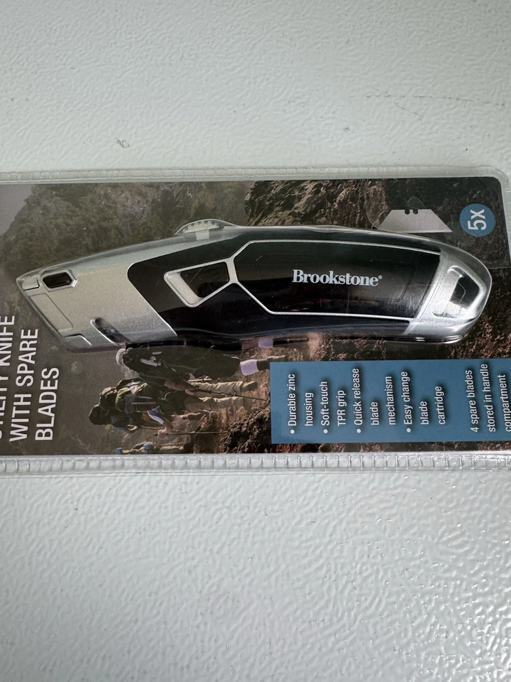 Brookstone Utility Knife with Spare Blades Zinc Housing Soft Touch Grip