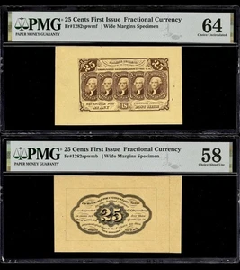 Pair Of Scarce 25 cents Fractional Currency Specimens Front & Back PMG 64 PMG 58 - Picture 1 of 5