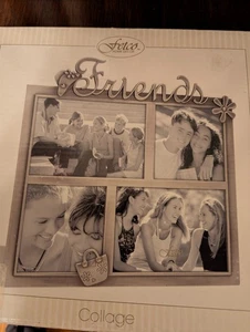 Fetco Home Decor Silver Metal Friends 4 Photo Collage Photograph Frame Pictures - Picture 1 of 3