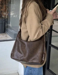 Luxus Braun Leder Slouchy Hobo Schultertasche Designer Crossbody Herbst 2025 Neu - Bild 1 von 9